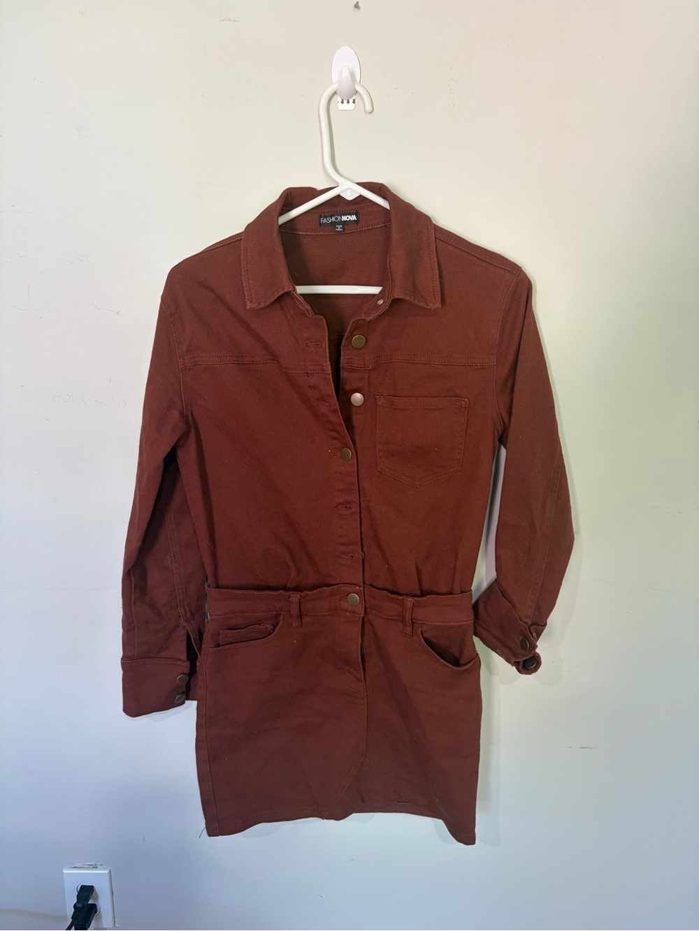 Fashion Nova Rust-Brown Button Front Jean Jacket Dress